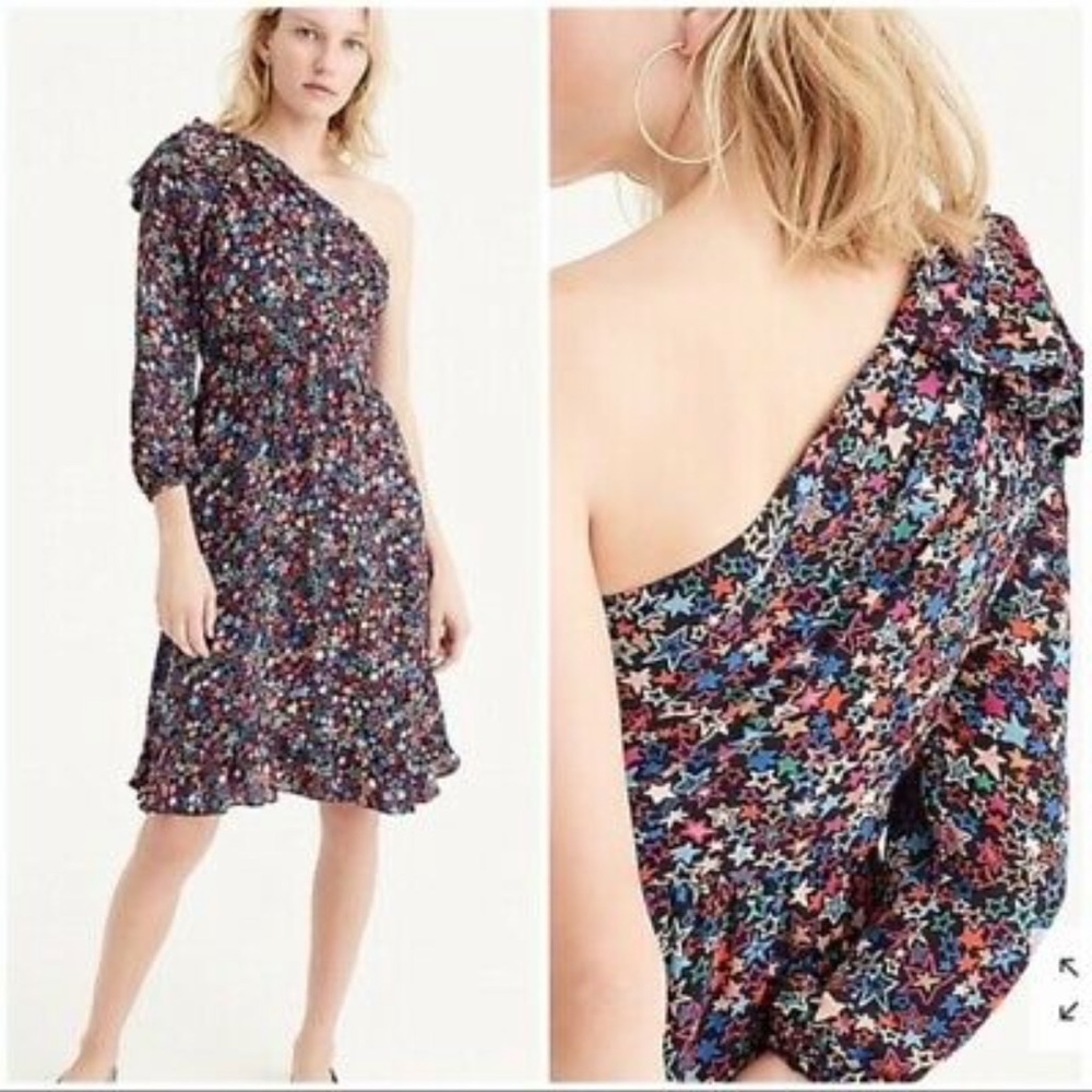 J Crew One-shoulder Kaleidoscope Star Print Dress